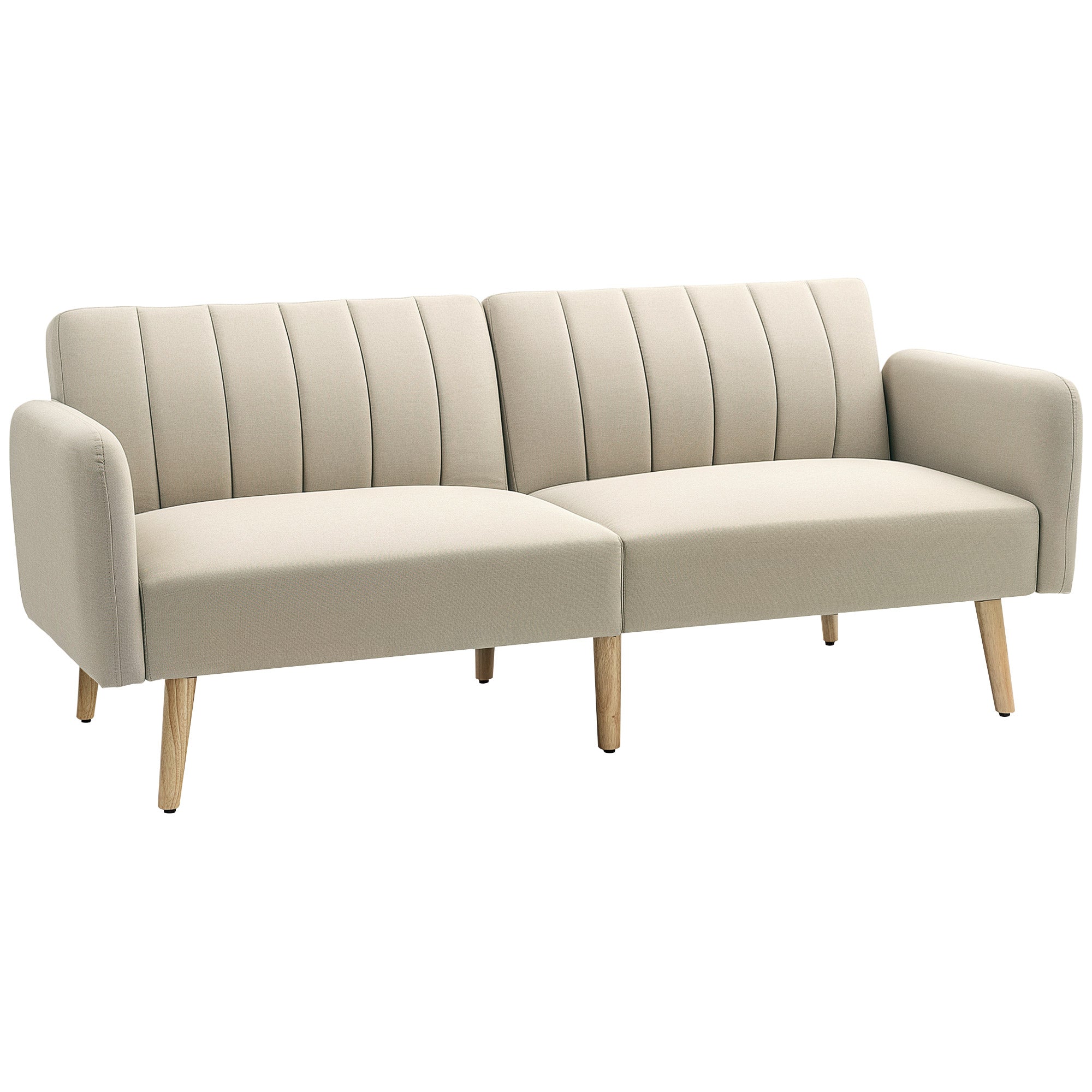 Scandinavian Design 2-Seater Convertible Sofa Reclining 3-Position Backrest Wooden Legs Linen-Look Fabric Beige