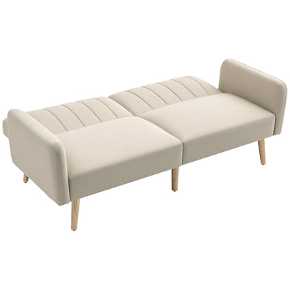Scandinavian Design 2-Seater Convertible Sofa Reclining 3-Position Backrest Wooden Legs Linen-Look Fabric Beige