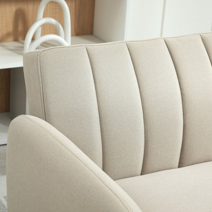 Scandinavian Design 2-Seater Convertible Sofa Reclining 3-Position Backrest Wooden Legs Linen-Look Fabric Beige