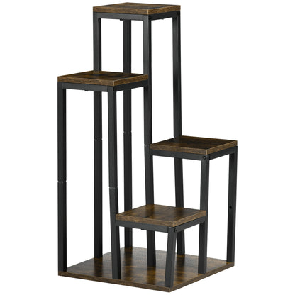 4-Tier Plant Stand, 81cm Tall Flower Stand for Indoor Outdoor, Steel Plant Shelf, Multi-level Flower Stand, Flower Step Stand Flower Pot Stand for Living Room, Garden Balcony, Brown