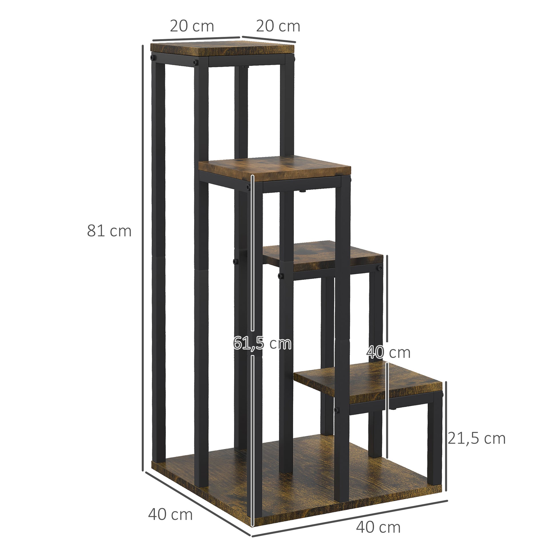 4-Tier Plant Stand, 81cm Tall Flower Stand for Indoor Outdoor, Steel Plant Shelf, Multi-level Flower Stand, Flower Step Stand Flower Pot Stand for Living Room, Garden Balcony, Brown