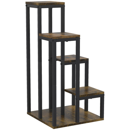 4-Tier Plant Stand, 81cm Tall Flower Stand for Indoor Outdoor, Steel Plant Shelf, Multi-level Flower Stand, Flower Step Stand Flower Pot Stand for Living Room, Garden Balcony, Brown