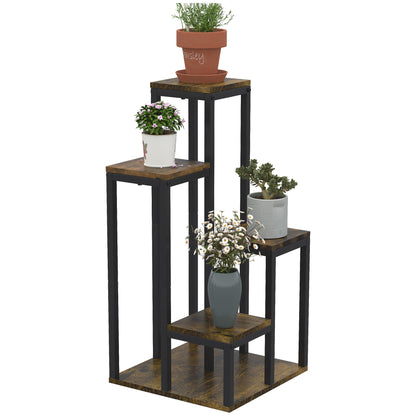 4-Tier Plant Stand, 81cm Tall Flower Stand for Indoor Outdoor, Steel Plant Shelf, Multi-level Flower Stand, Flower Step Stand Flower Pot Stand for Living Room, Garden Balcony, Brown