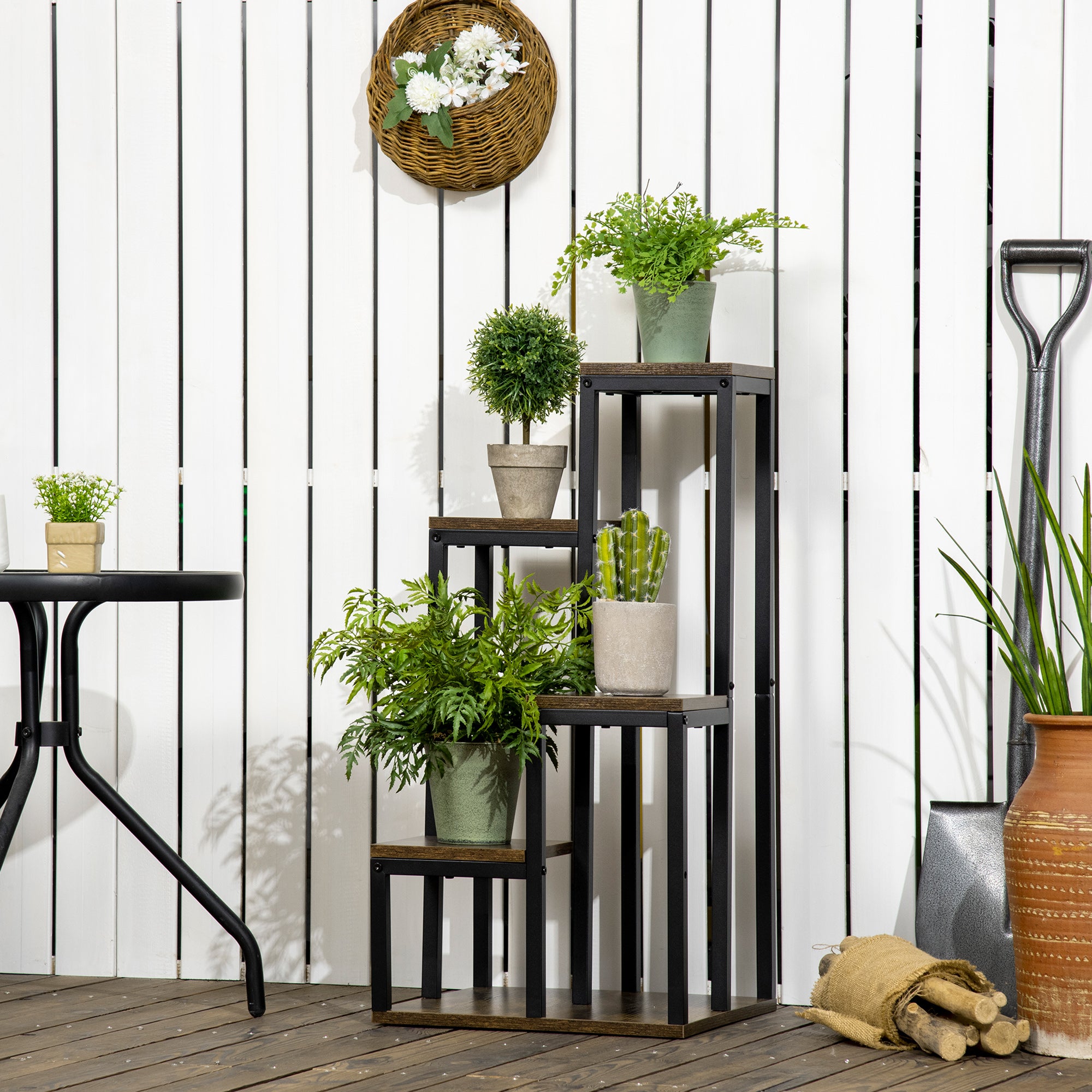 4-Tier Plant Stand, 81cm Tall Flower Stand for Indoor Outdoor, Steel Plant Shelf, Multi-level Flower Stand, Flower Step Stand Flower Pot Stand for Living Room, Garden Balcony, Brown