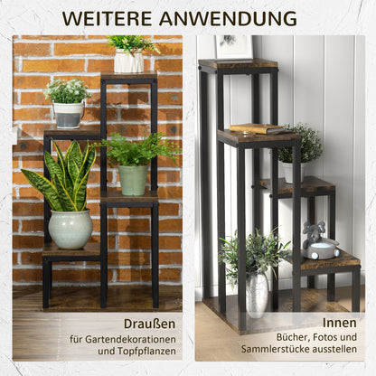 4-Tier Plant Stand, 81cm Tall Flower Stand for Indoor Outdoor, Steel Plant Shelf, Multi-level Flower Stand, Flower Step Stand Flower Pot Stand for Living Room, Garden Balcony, Brown