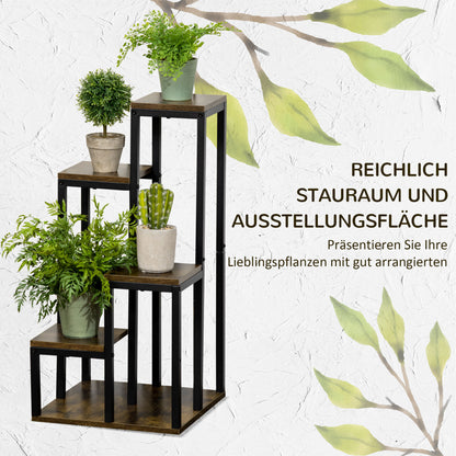 4-Tier Plant Stand, 81cm Tall Flower Stand for Indoor Outdoor, Steel Plant Shelf, Multi-level Flower Stand, Flower Step Stand Flower Pot Stand for Living Room, Garden Balcony, Brown