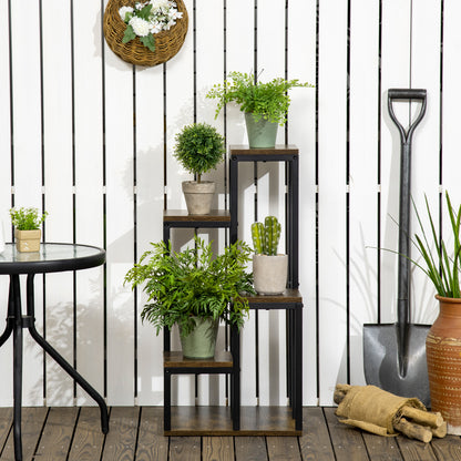 4-Tier Plant Stand, 81cm Tall Flower Stand for Indoor Outdoor, Steel Plant Shelf, Multi-level Flower Stand, Flower Step Stand Flower Pot Stand for Living Room, Garden Balcony, Brown