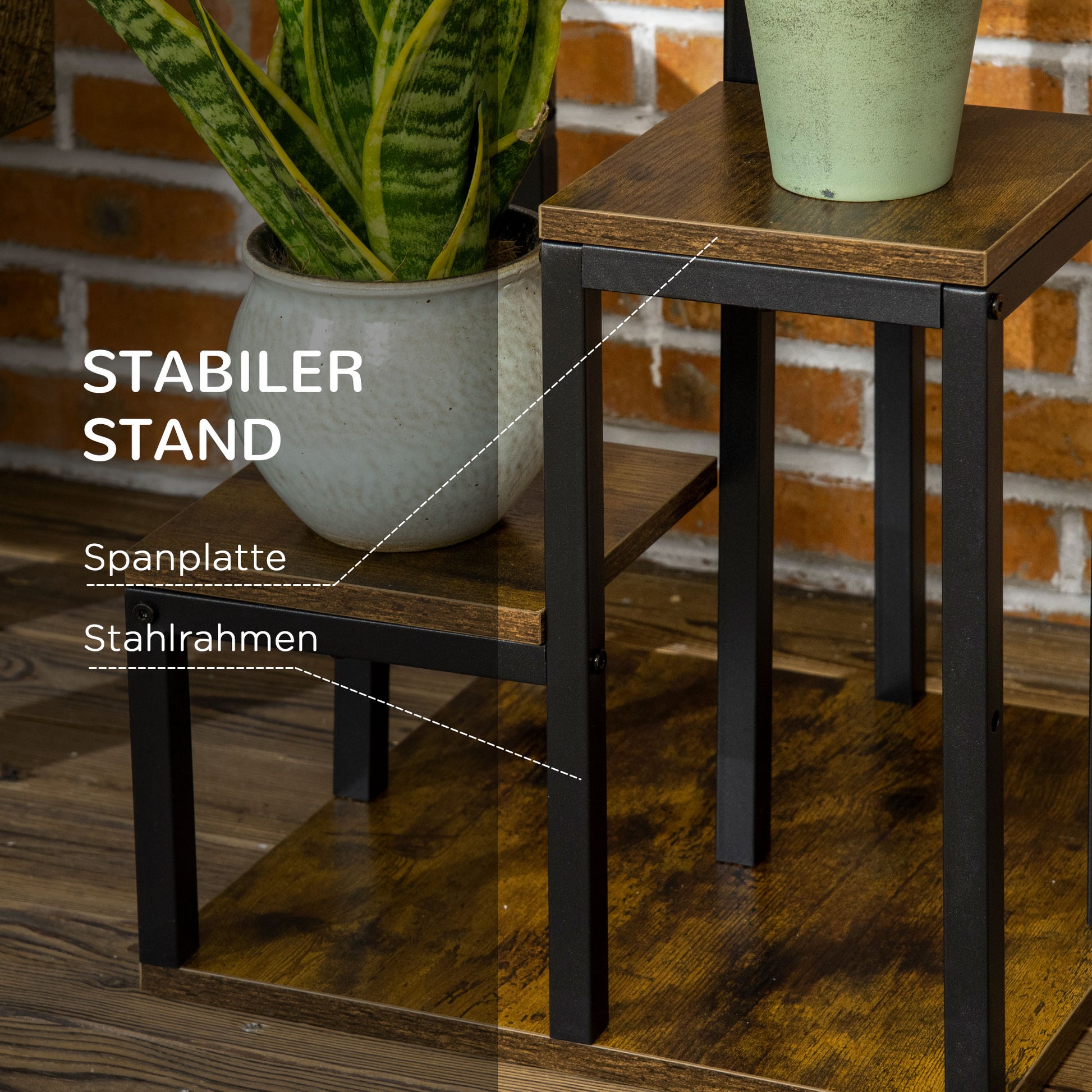 4-Tier Plant Stand, 81cm Tall Flower Stand for Indoor Outdoor, Steel Plant Shelf, Multi-level Flower Stand, Flower Step Stand Flower Pot Stand for Living Room, Garden Balcony, Brown
