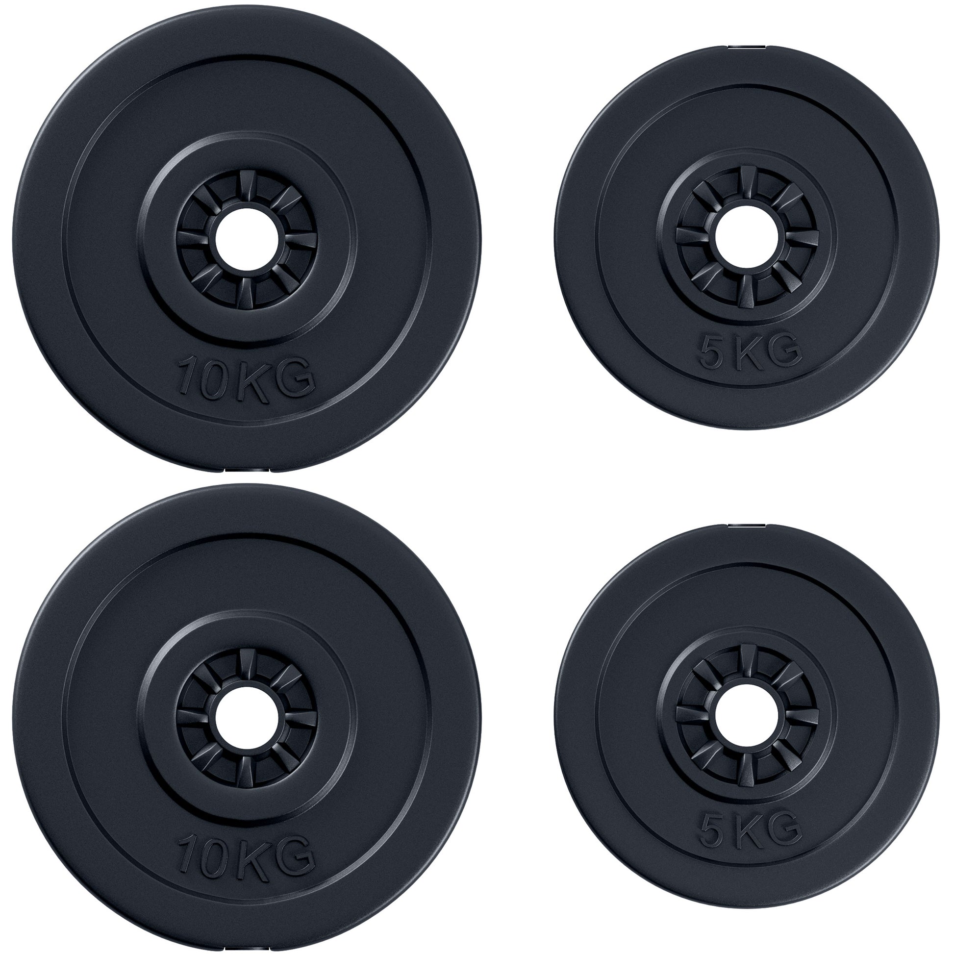 Set of 4 Weight Plates 2x5 kg and 2x10 kg Weight Plate Set with 25mm Hole for Barbell or Dumbbells Strength Training Weightlifting Black