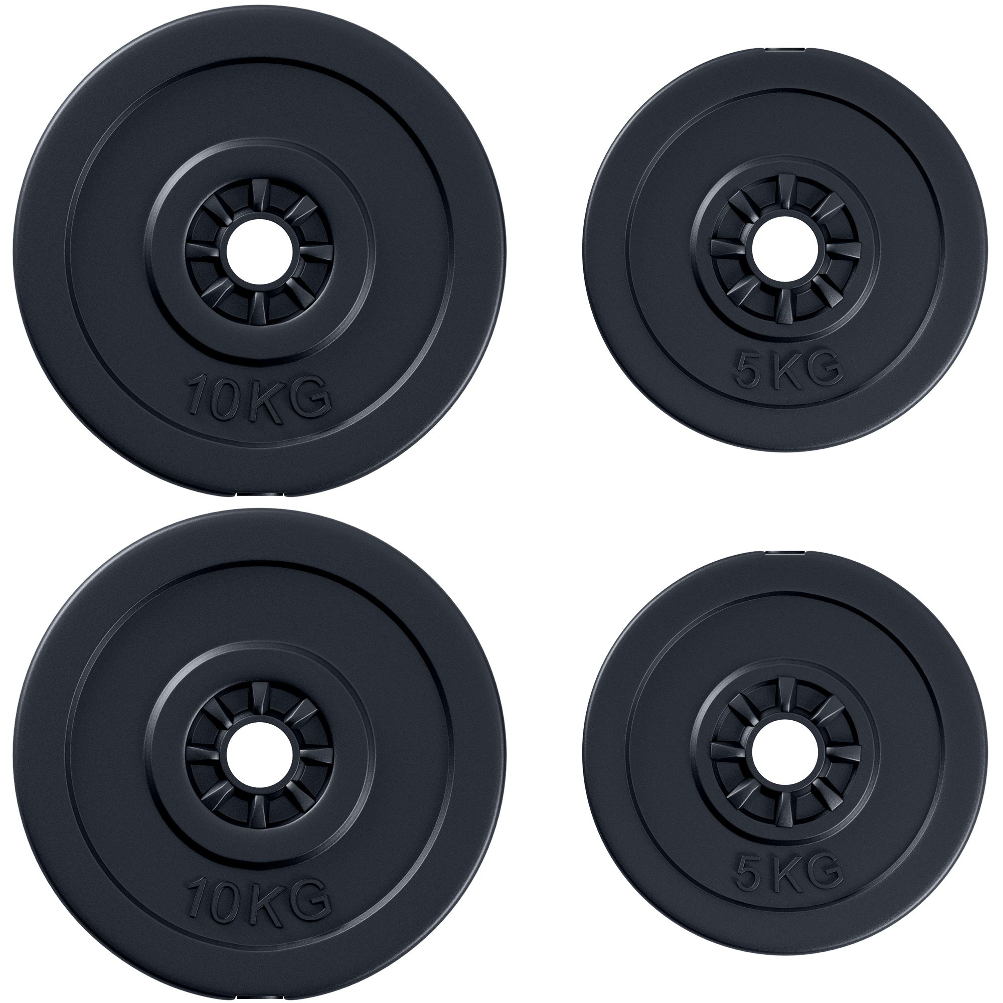 Set of 4 Weight Plates 2x5 kg and 2x10 kg Weight Plate Set with 25mm Hole for Barbell or Dumbbells Strength Training Weightlifting Black