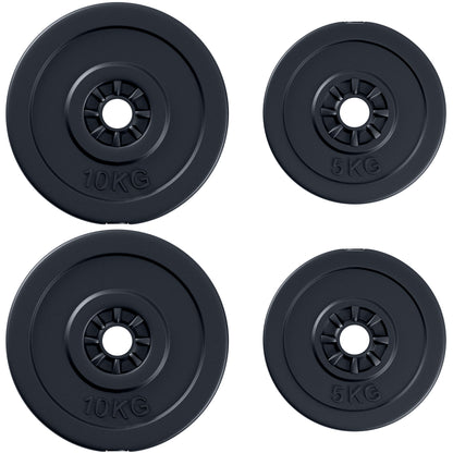 Set of 4 Weight Plates 2x5 kg and 2x10 kg Weight Plate Set with 25mm Hole for Barbell or Dumbbells Strength Training Weightlifting Black