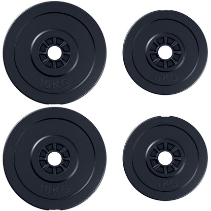 Set of 4 Weight Plates 2x5 kg and 2x10 kg Weight Plate Set with 25mm Hole for Barbell or Dumbbells Strength Training Weightlifting Black