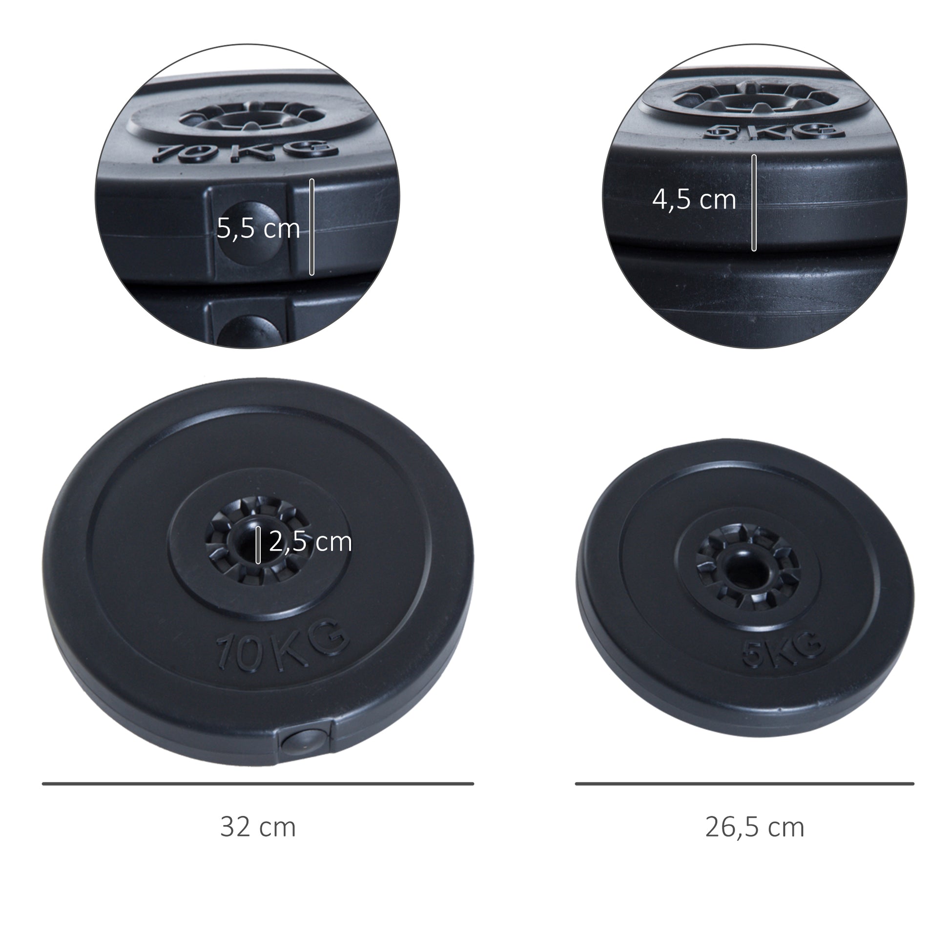 Set of 4 Weight Plates 2x5 kg and 2x10 kg Weight Plate Set with 25mm Hole for Barbell or Dumbbells Strength Training Weightlifting Black