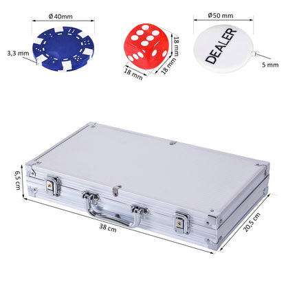 Lockable Poker Case Poker Set with Case 300 Chips 5 Dice 2 Decks of Cards Accessories, Complete Poker Chip Set Card Games Aluminum Case for Texas Hold'em, Blackjack