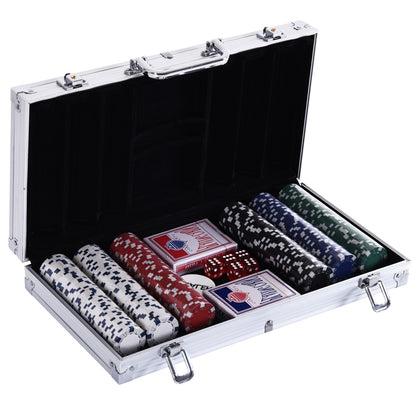 Lockable Poker Case Poker Set with Case 300 Chips 5 Dice 2 Decks of Cards Accessories, Complete Poker Chip Set Card Games Aluminum Case for Texas Hold'em, Blackjack