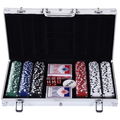 Lockable Poker Case Poker Set with Case 300 Chips 5 Dice 2 Decks of Cards Accessories, Complete Poker Chip Set Card Games Aluminum Case for Texas Hold'em, Blackjack
