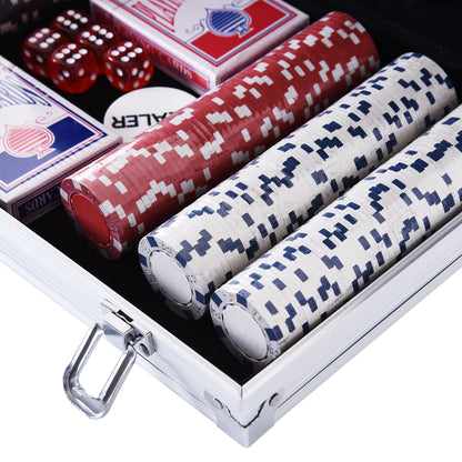 Lockable Poker Case Poker Set with Case 300 Chips 5 Dice 2 Decks of Cards Accessories, Complete Poker Chip Set Card Games Aluminum Case for Texas Hold'em, Blackjack