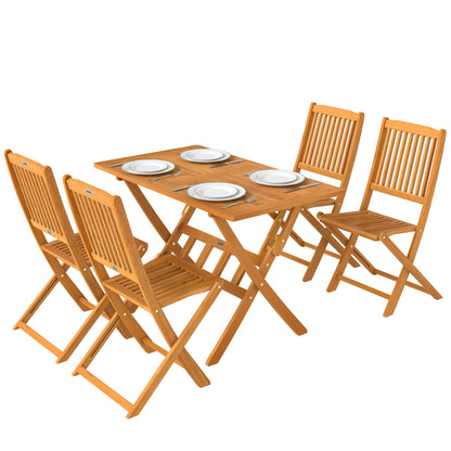 5-Piece Folding Acacia Wood Garden Dining Set – FSC-Certified, Slatted Table + 4 Foldable Chairs, Weather-Resistant (Natural)