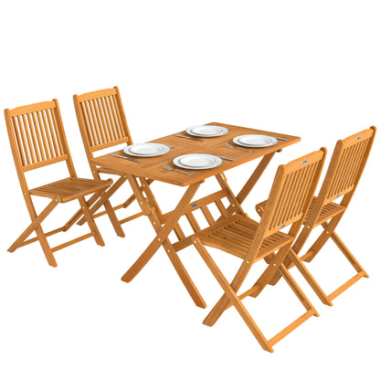 5-Piece Folding Acacia Wood Garden Dining Set – FSC-Certified, Slatted Table + 4 Foldable Chairs, Weather-Resistant (Natural)