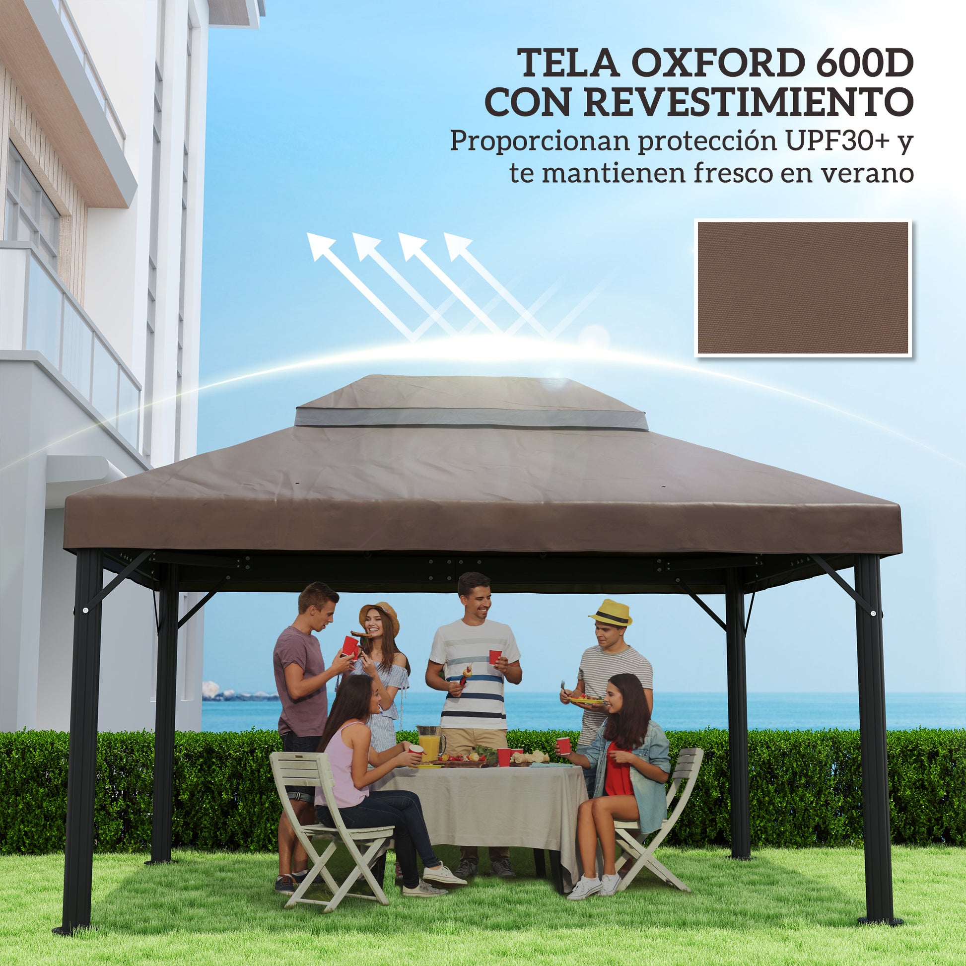 Replacement Canopy Top for Gazebo 4x3m Double-tiered Canopy with Mosquito Net UV30+ Protection Replacement Cover for Gazebo Café