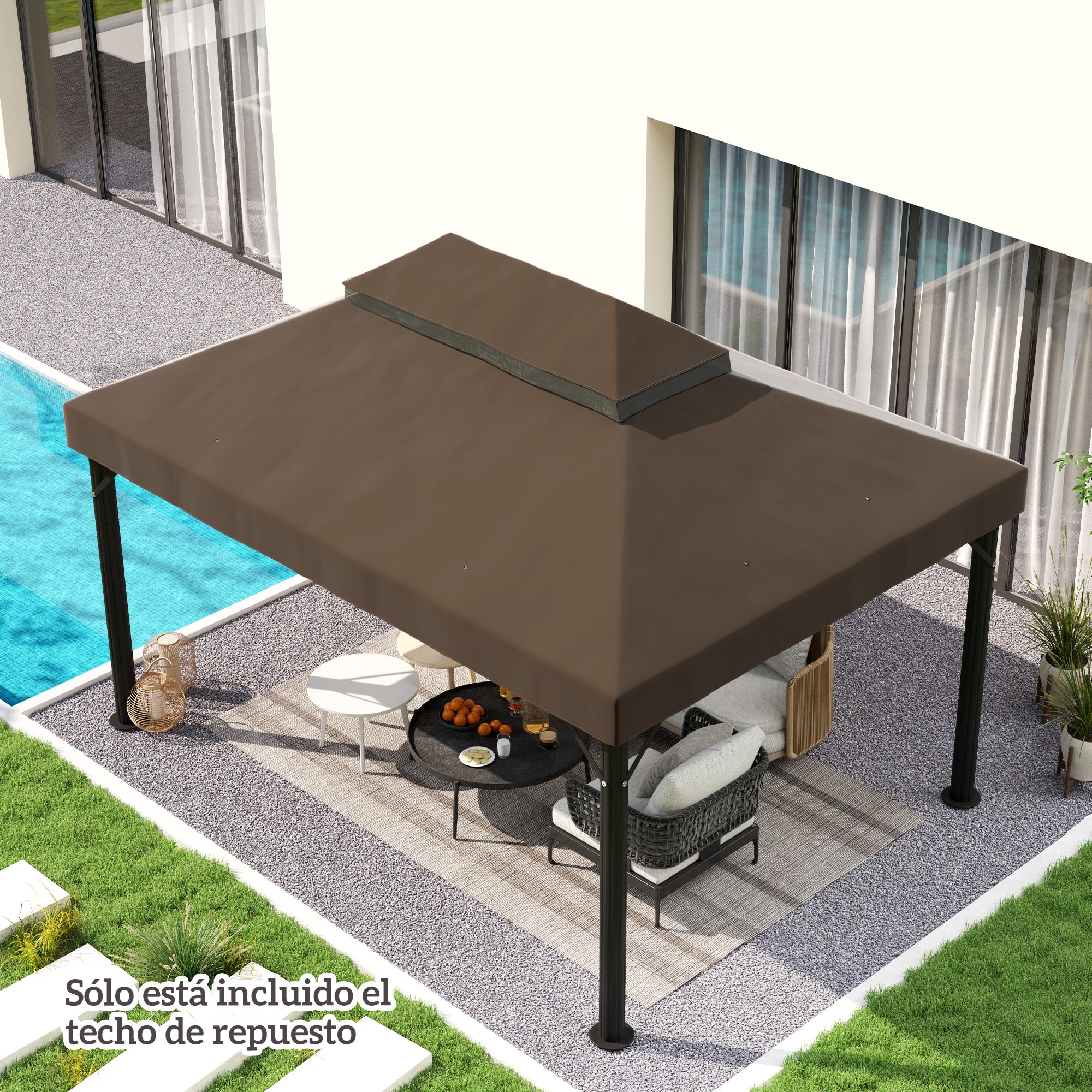 Replacement Canopy Top for Gazebo 4x3m Double-tiered Canopy with Mosquito Net UV30+ Protection Replacement Cover for Gazebo Café
