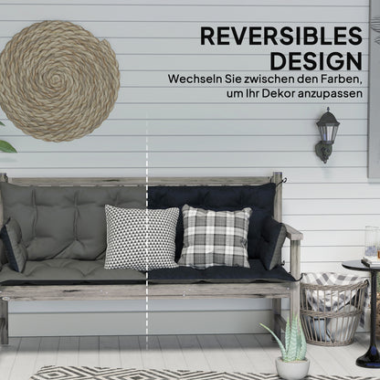 3 Seater Bench Cushion 180x110x8 cm Bench Pad with Straps, Seat Cushion, Outdoor/Indoor Chair Cushion, Seat Cover, Seat Pillow, Bench Cushion for Garden Furniture, Hammock, Dark Gray+Black