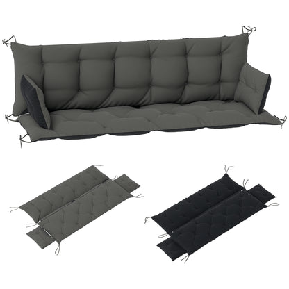 3 Seater Bench Cushion 180x110x8 cm Bench Pad with Straps, Seat Cushion, Outdoor/Indoor Chair Cushion, Seat Cover, Seat Pillow, Bench Cushion for Garden Furniture, Hammock, Dark Gray+Black