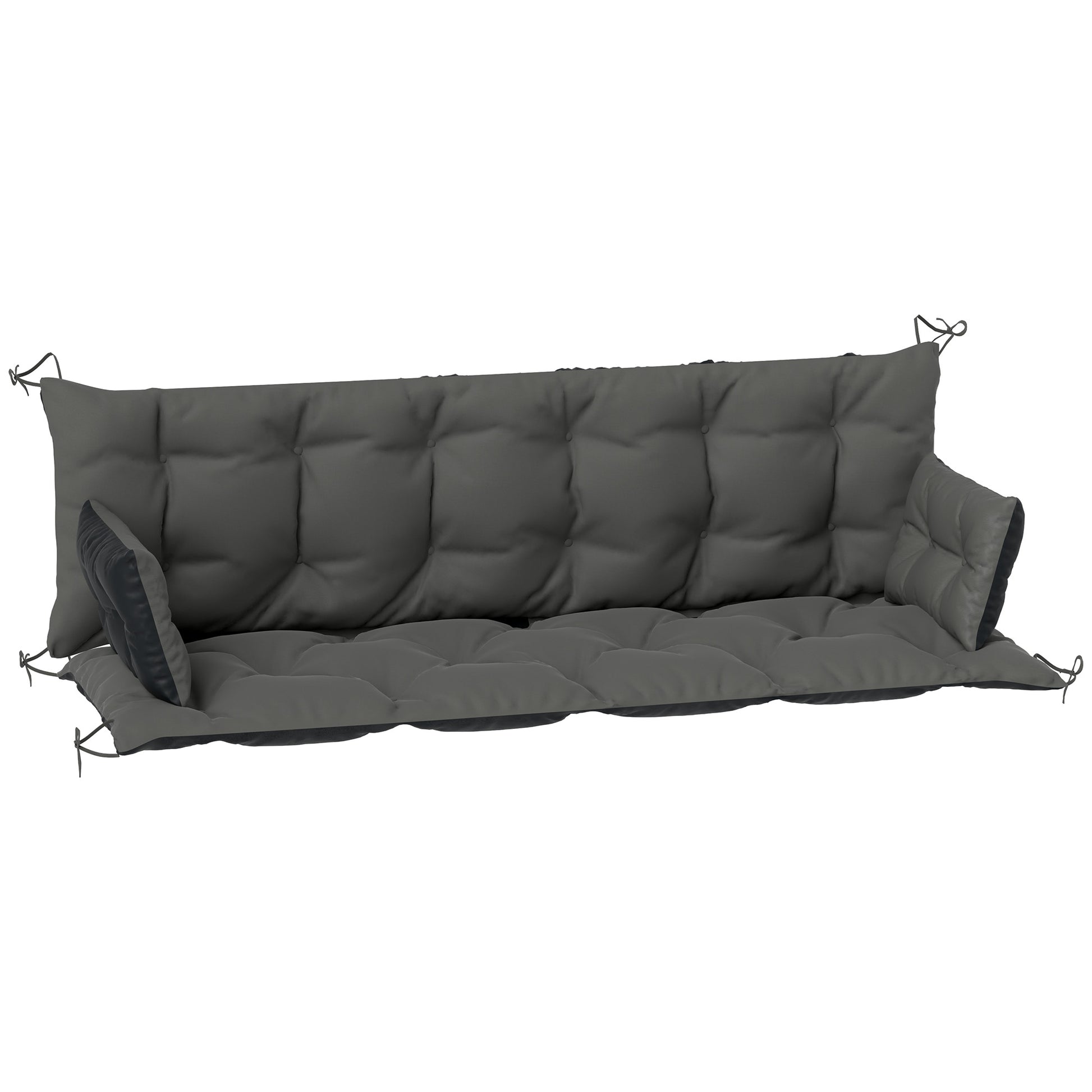 3 Seater Bench Cushion 180x110x8 cm Bench Pad with Straps, Seat Cushion, Outdoor/Indoor Chair Cushion, Seat Cover, Seat Pillow, Bench Cushion for Garden Furniture, Hammock, Dark Gray+Black