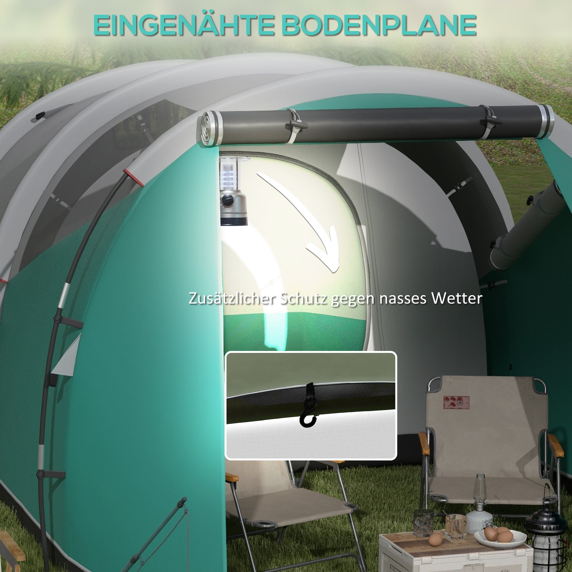 Tunnel Tent, Camping Tent for 5 People, Family Tent with 2 Rooms, Carrying Bag, 3000mm Waterproof Group Tent, for Garden, Campsite, Green