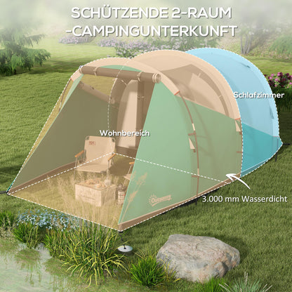 Tunnel Tent, Camping Tent for 5 People, Family Tent with 2 Rooms, Carrying Bag, 3000mm Waterproof Group Tent, for Garden, Campsite, Green