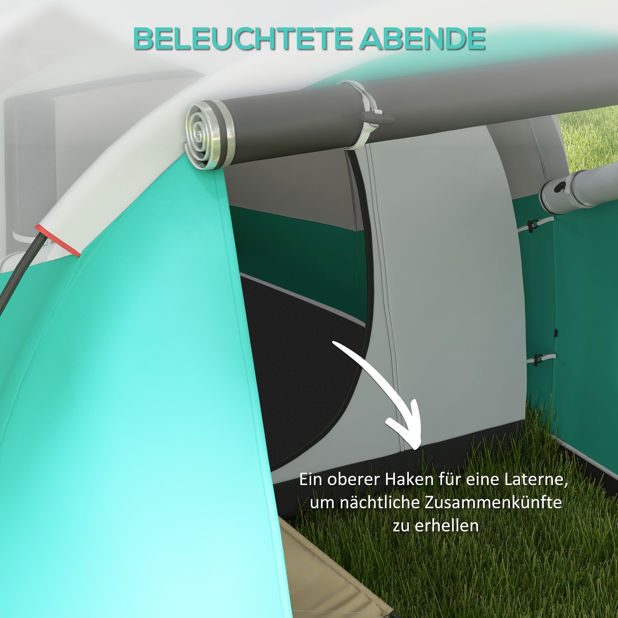 Tunnel Tent, Camping Tent for 5 People, Family Tent with 2 Rooms, Carrying Bag, 3000mm Waterproof Group Tent, for Garden, Campsite, Green