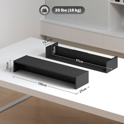 PC Monitor Stand with 2 Storage Compartments, Desktop Monitor Stand in Wood, for Laptop and Computer, Holds up to 16Kg, 100x27x15 cm, Black