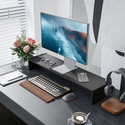 PC Monitor Stand with 2 Storage Compartments, Desktop Monitor Stand in Wood, for Laptop and Computer, Holds up to 16Kg, 100x27x15 cm, Black