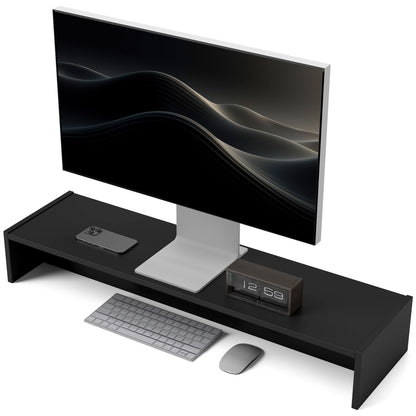 PC Monitor Stand with 2 Storage Compartments, Desktop Monitor Stand in Wood, for Laptop and Computer, Holds up to 16Kg, 100x27x15 cm, Black