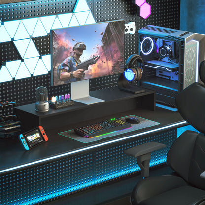 PC Monitor Stand with 2 Storage Compartments, Desktop Monitor Stand in Wood, for Laptop and Computer, Holds up to 16Kg, 100x27x15 cm, Black