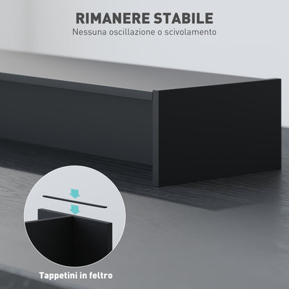 PC Monitor Stand with 2 Storage Compartments, Desktop Monitor Stand in Wood, for Laptop and Computer, Holds up to 16Kg, 100x27x15 cm, Black