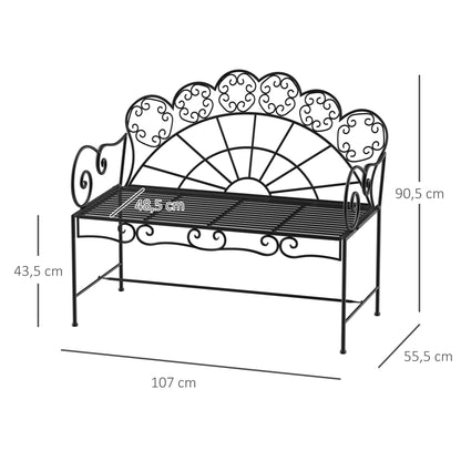 2-Seater Garden Bench Sturdy, Rust-free Park Bench Seat Bench Outdoor Furniture for Patio, Garden, and General Outdoor Area 107cm x 55.5cm x 90.5cm, Black