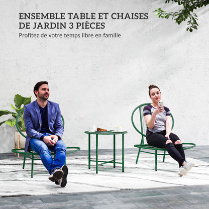 Garden Furniture Set, 3 Pieces, Outdoor Seating for 2 with 2 Acapulco Chairs and Coffee Table, Garden Furniture, Patio, Balcony, Porch, Dark Green