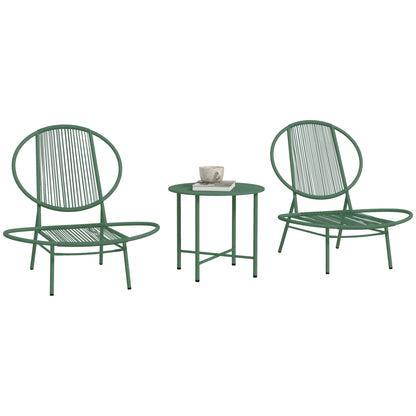 Garden Furniture Set, 3 Pieces, Outdoor Seating for 2 with 2 Acapulco Chairs and Coffee Table, Garden Furniture, Patio, Balcony, Porch, Dark Green
