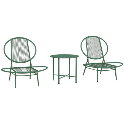 Garden Furniture Set, 3 Pieces, Outdoor Seating for 2 with 2 Acapulco Chairs and Coffee Table, Garden Furniture, Patio, Balcony, Porch, Dark Green