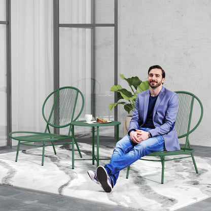 Garden Furniture Set, 3 Pieces, Outdoor Seating for 2 with 2 Acapulco Chairs and Coffee Table, Garden Furniture, Patio, Balcony, Porch, Dark Green