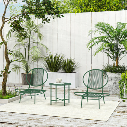 Garden Furniture Set, 3 Pieces, Outdoor Seating for 2 with 2 Acapulco Chairs and Coffee Table, Garden Furniture, Patio, Balcony, Porch, Dark Green