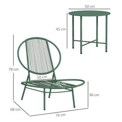 Garden Furniture Set, 3 Pieces, Outdoor Seating for 2 with 2 Acapulco Chairs and Coffee Table, Garden Furniture, Patio, Balcony, Porch, Dark Green