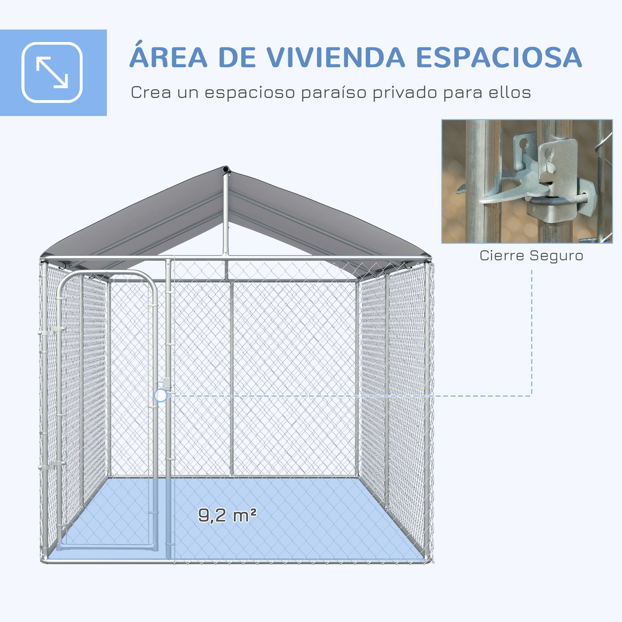 Outdoor Kennel with Anti-UV Waterproof Canopy Dog Park with Latch Door and Galvanized Metal Frame for Patio Garden Terrace 13.1x7.5x7.5 ft Silver