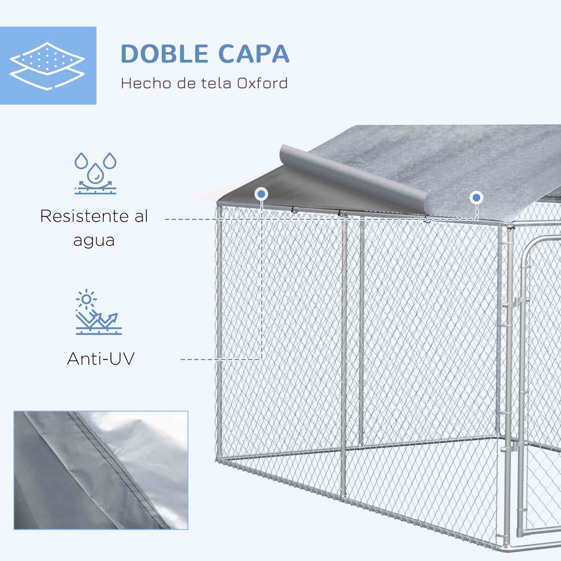 Outdoor Kennel with Anti-UV Waterproof Canopy Dog Park with Latch Door and Galvanized Metal Frame for Patio Garden Terrace 13.1x7.5x7.5 ft Silver