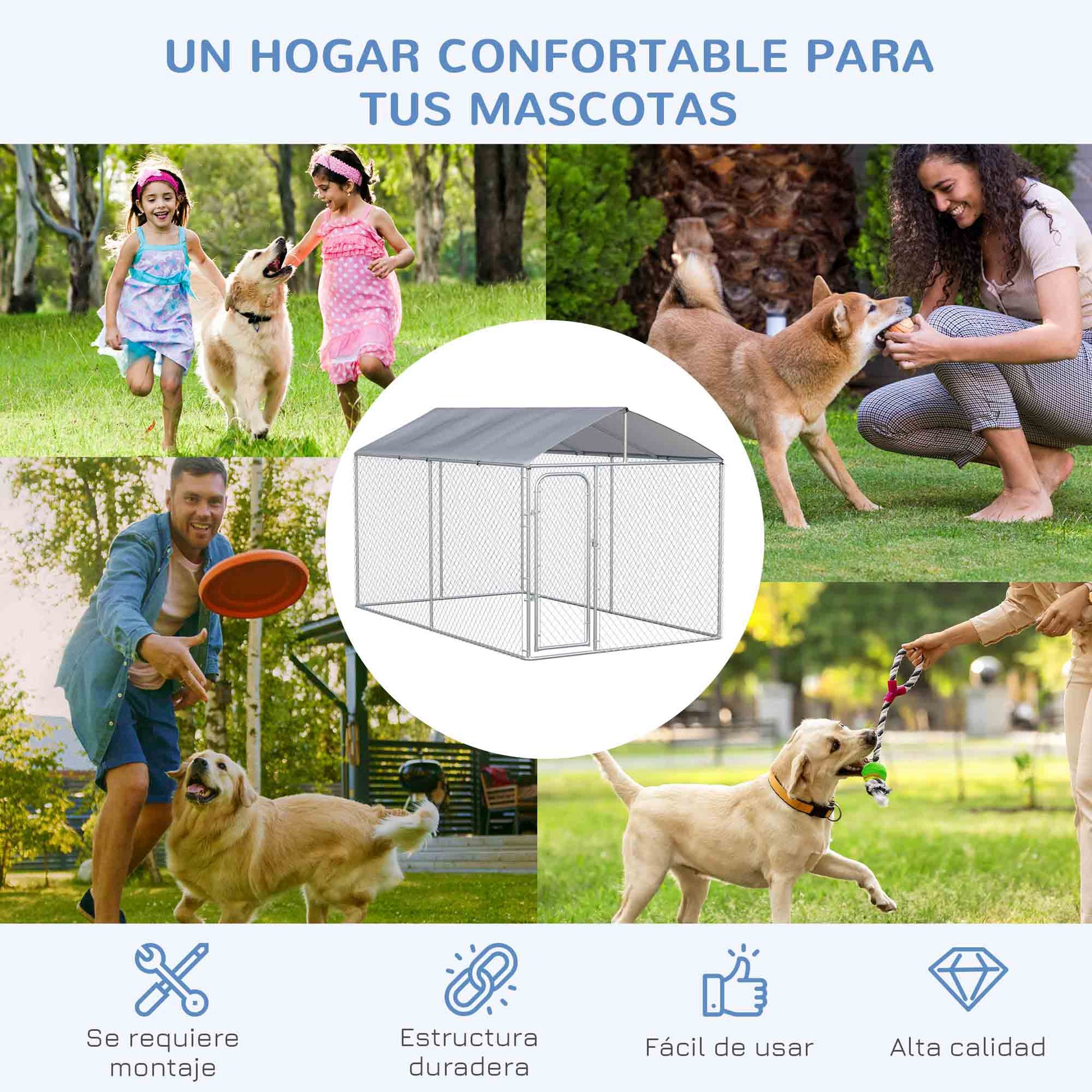 Outdoor Kennel with Anti-UV Waterproof Canopy Dog Park with Latch Door and Galvanized Metal Frame for Patio Garden Terrace 13.1x7.5x7.5 ft Silver