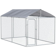 Outdoor Kennel with Anti-UV Waterproof Canopy Dog Park with Latch Door and Galvanized Metal Frame for Patio Garden Terrace 13.1x7.5x7.5 ft Silver