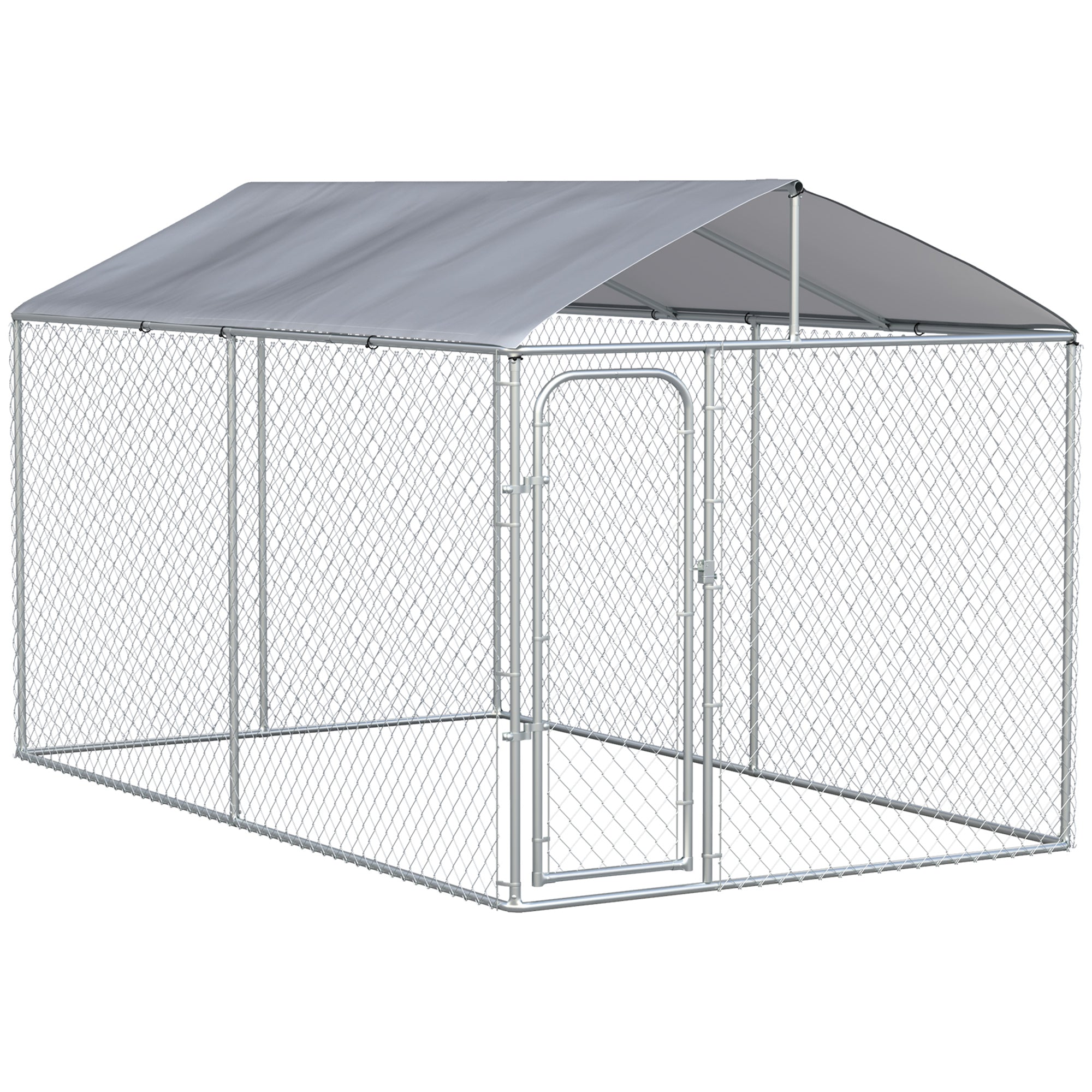 Outdoor Kennel with Anti-UV Waterproof Canopy Dog Park with Latch Door and Galvanized Metal Frame for Patio Garden Terrace 13.1x7.5x7.5 ft Silver