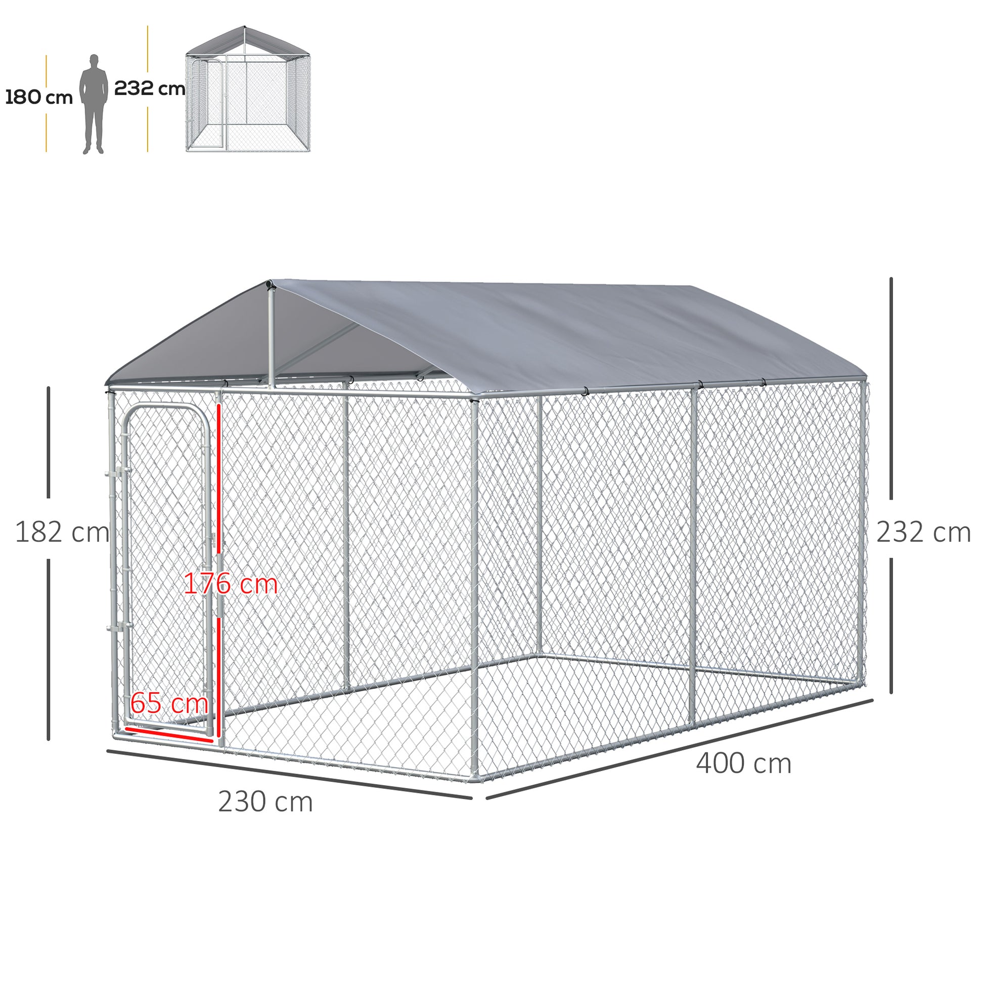 Outdoor Kennel with Anti-UV Waterproof Canopy Dog Park with Latch Door and Galvanized Metal Frame for Patio Garden Terrace 13.1x7.5x7.5 ft Silver