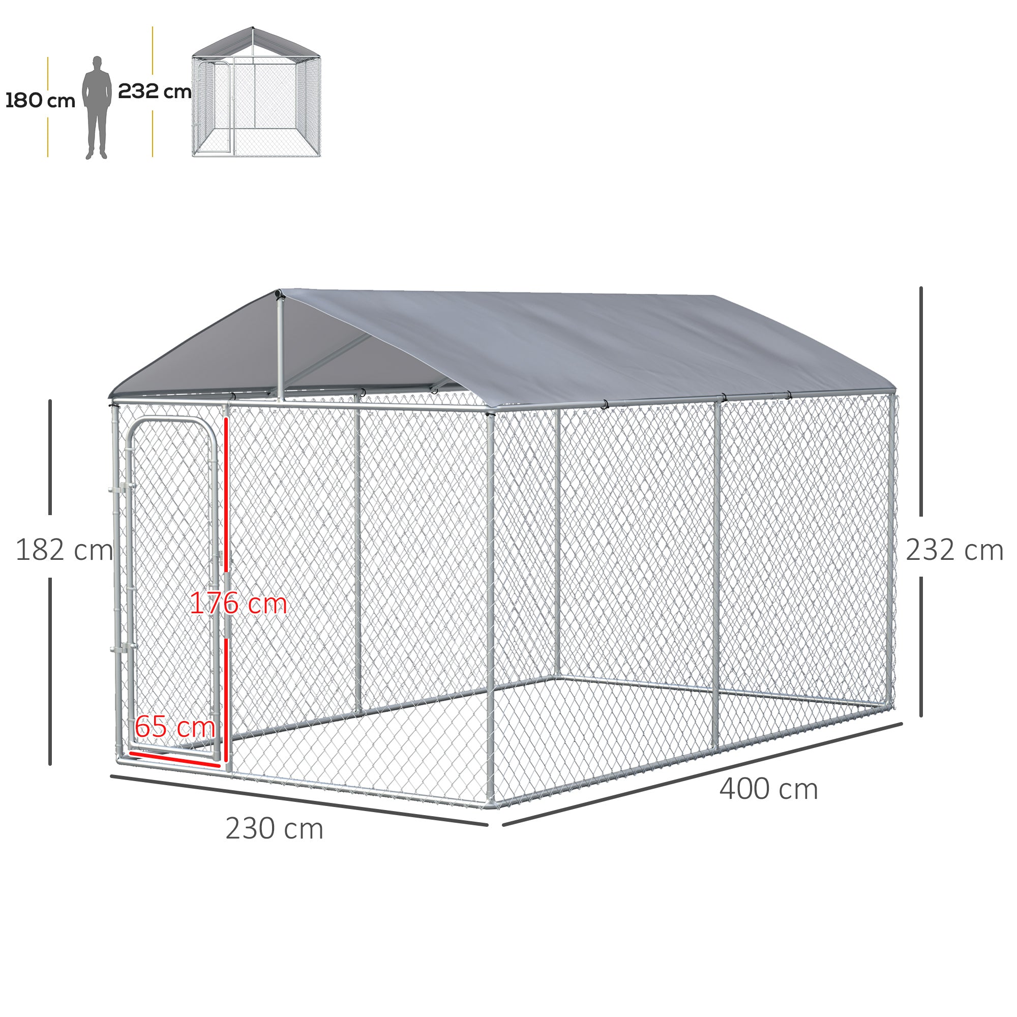 Outdoor Kennel with Anti-UV Waterproof Canopy Dog Park with Latch Door and Galvanized Metal Frame for Patio Garden Terrace 13.1x7.5x7.5 ft Silver